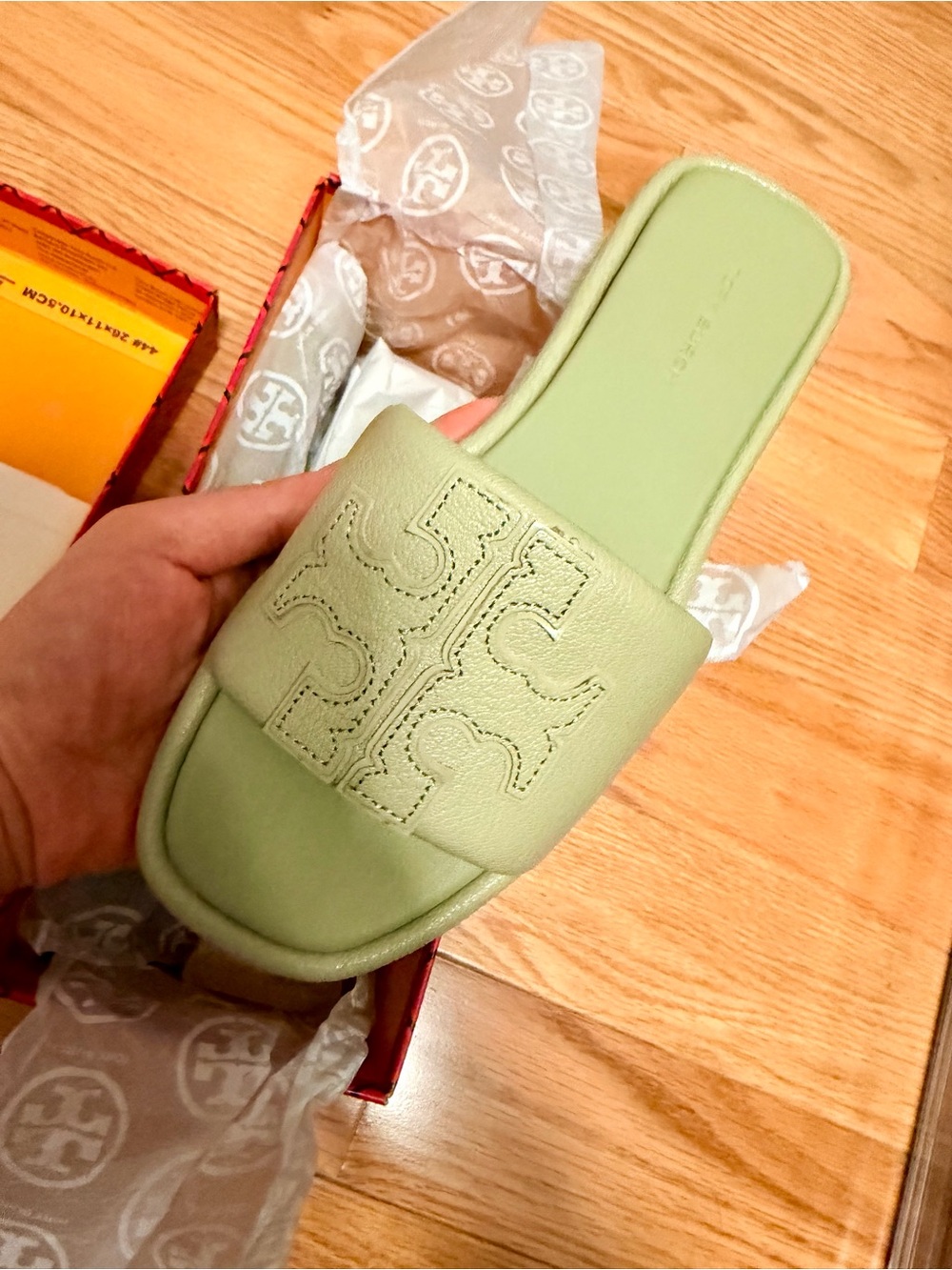 Double-T Monogram Padded Leather Slide Sandals